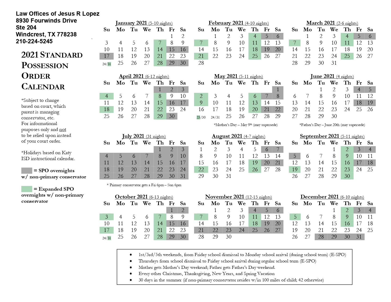 2021 HLF Standard Possession Order Calendar 1 page 0001 Law Offices 2021 HLF Standard Possession Order Calendar 1 page 0001 Law Offices