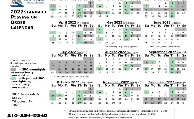 Texas Expanded Standard Possession Calendar 2022 San Antonio Lawyer Divorce Criminal Defense Bail Bonds